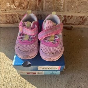 Stride Rite Pink Velcro Toddler Sneakers with Lime Accents